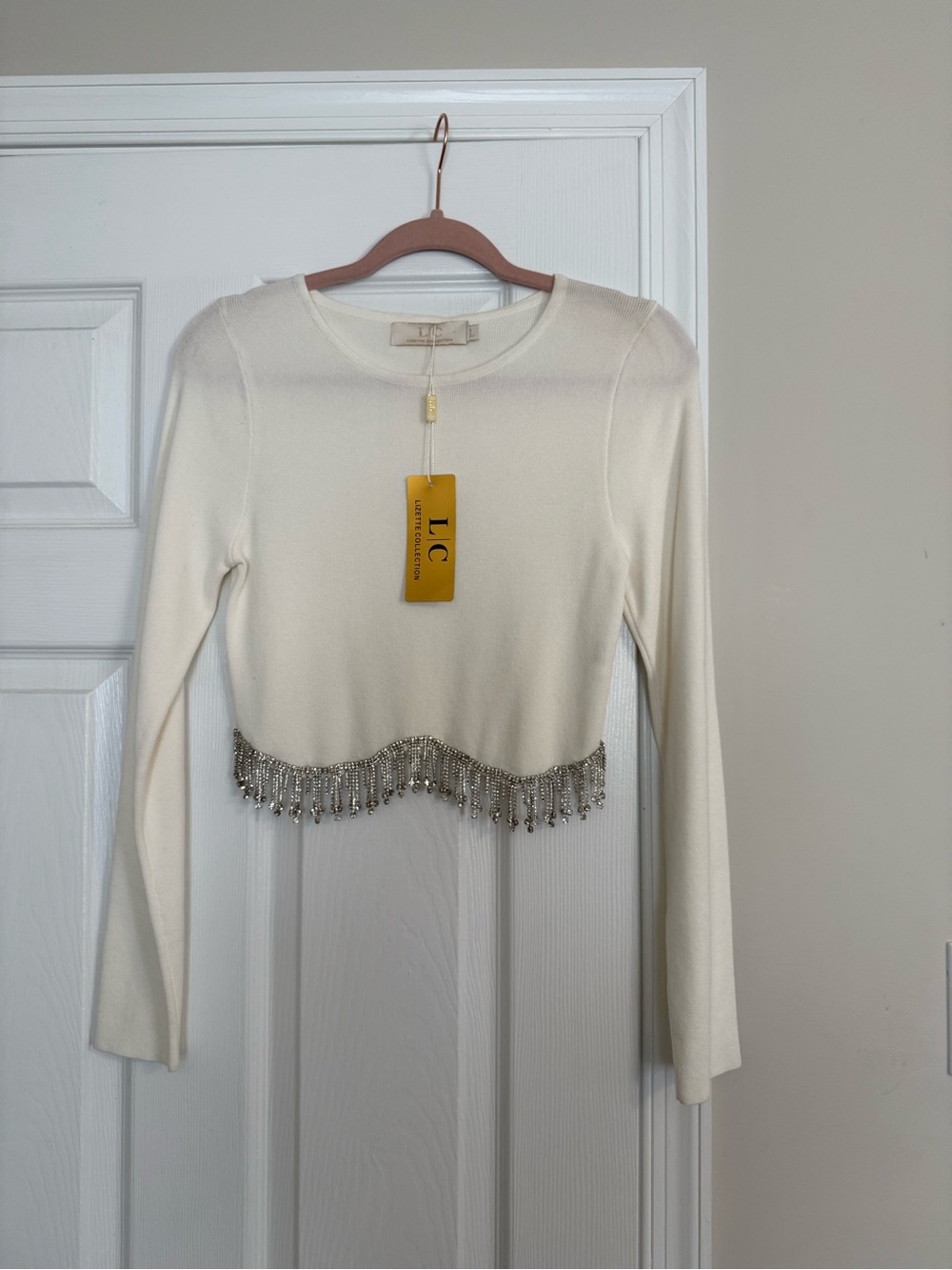 LC Ivory Beaded Fringe Crop Top
